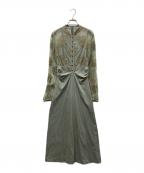 Ameri VINTAGEアメリヴィンテージ）の古着「FLOWER LACE DRESS フラワーレースドレス フレアワンピース」｜グリーン×ゴールド