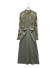 Ameri VINTAGE（アメリヴィンテージ）の古着「FLOWER LACE DRESS フラワーレースドレス フレアワンピース」｜グリーン×ゴールド