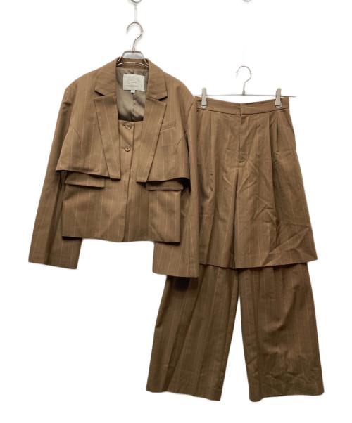 Ameri（アメリ）Ameri (アメリ) DEFORMATION PINSTRIPE JACKET&PANTS ブラウン×ピンク サイズ:Mの古着・服飾アイテム