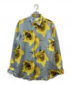 PAUL SMITHポールスミス）の古着「Monarch Rose プリント リネンブレンドシャツ」｜ブルー×イエロー