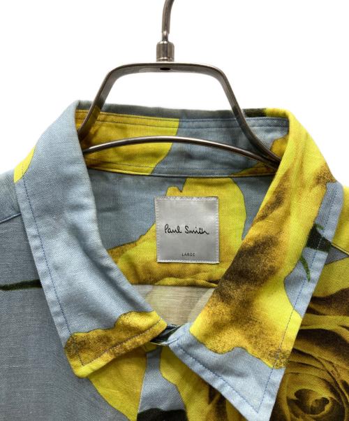 PAUL SMITH（ポールスミス）Paul Smith (ポールスミス) Monarch Rose プリント リネンブレンドシャツ ブルー×イエロー サイズ:Lの古着・服飾アイテム