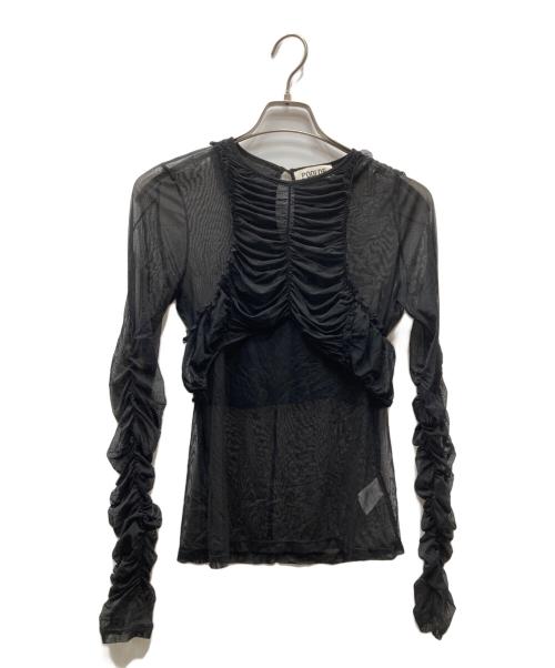 POOLDE（プールデ）POOLDE (プールデ) シアーギャザーブラウス ブラック サイズ:Freeの古着・服飾アイテム