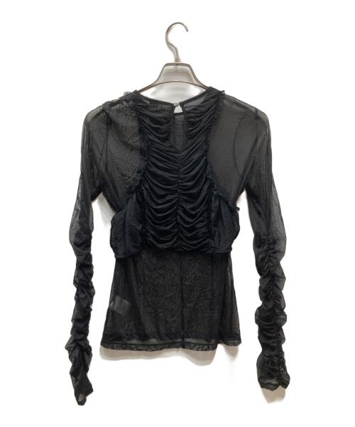 POOLDE（プールデ）POOLDE (プールデ) シアーギャザーブラウス ブラック サイズ:Freeの古着・服飾アイテム