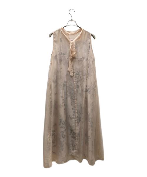 Ameri（アメリ）AMERI (アメリ) 2WAY FLOWER LAYERED SHEER DRESS キャミソールワンピース ベージュ×ホワイト サイズ:Mの古着・服飾アイテム
