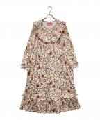 PINK HOUSE×misako erinkoピンクハウス）の古着「キャットチェリードロッププリントルームワンピース」｜レッド×ベージュ