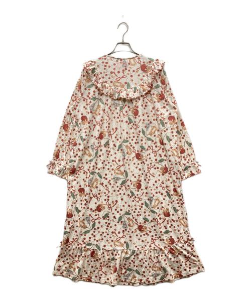 PINK HOUSE（ピンクハウス）PINK HOUSE (ピンクハウス) misako erinko キャットチェリードロッププリントルームワンピース レッド×ベージュ サイズ:FREEの古着・服飾アイテム
