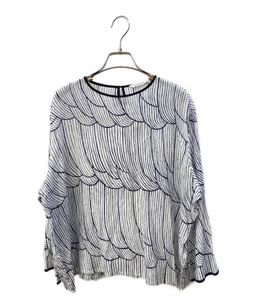 mina perhonen（ミナ ペルホネン）mina perhonen (ミナ ペルホネン) sulka L/S ブラウス ネイビー×ホワイト サイズ:Ｍの古着・服飾アイテム
