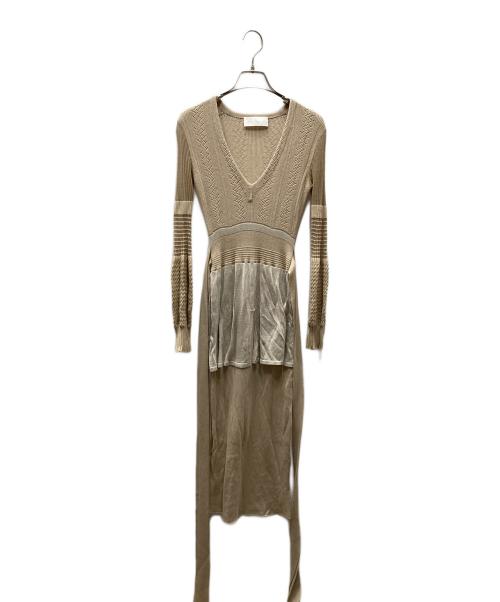 Mame Kurogouchi（マメクロゴウチ）Mame Kurogouchi (マメクロゴウチ) Mixed Rib Knit Peplum Dress ニットワンピース ベージュ サイズ:1の古着・服飾アイテム