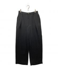 CULLNI（クルニ）の古着「Stripe Double Cloth Tuck Wide Pant ストライプタックワイドパンツ」｜ブラック