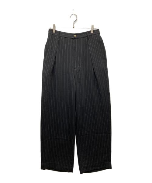 CULLNI（クルニ）CULLNI (クルニ) Stripe Double Cloth Tuck Wide Pant ストライプタックワイドパンツ ブラック サイズ:2の古着・服飾アイテム