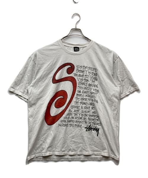 stussy（ステューシー）stussy (ステューシー) S talk pigment die プリントTシャツ ホワイト×レッド サイズ:XLの古着・服飾アイテム