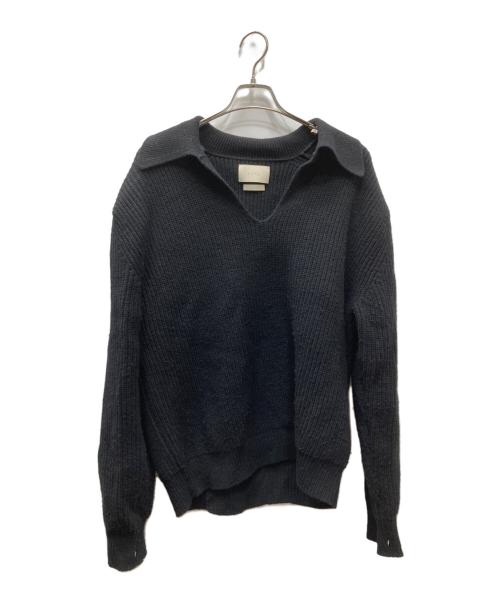 YOKE（ヨーク）YOKE (ヨーク) Rib Skipper Sweater スキッパーネックニット ブラック サイズ:3の古着・服飾アイテム