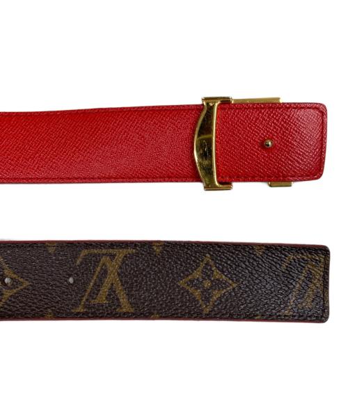 LOUIS VUITTON（ルイ ヴィトン）LOUIS VUITTON (ルイ ヴィトン) サンチュール LVイニシャル レザーベルト ブラウン×レッド サイズ:90/36の古着・服飾アイテム