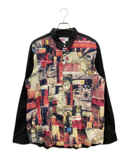 COMME des GARCONS SHIRT（コムデギャルソンシャツ）COMME des GARCONS SHIRT SUPREME (シュプリーム) 18AW Cotton Patchwork Button Up Shirt コットンパッチワークシャツ ブラック×レッド サイズ:Xの古着・服飾アイテム