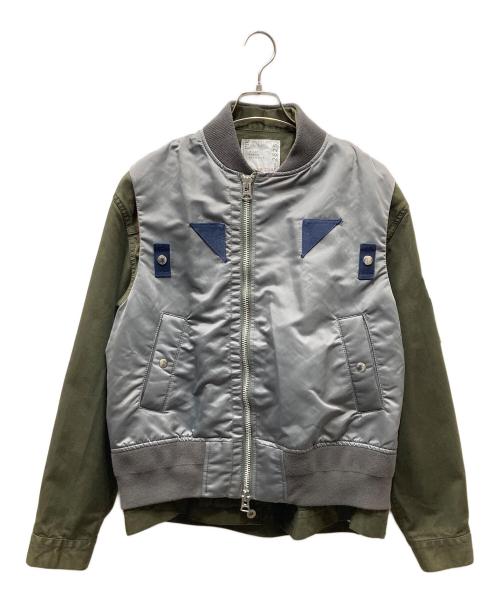 sacai（サカイ）sacai (サカイ) Nylon Twill Mix Blouson レイヤードジャケット グレー×カーキ サイズ:SIZE 1の古着・服飾アイテム