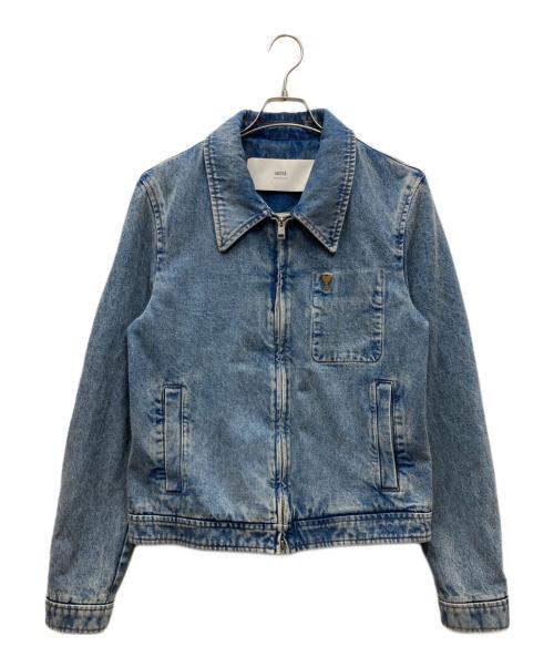 AMI Alexandre Mattiussi（アミアレクサンドルマテュッシ）AMI Alexandre Mattiussi (アミアレクサンドルマテュッシ) CONTRASTED AMI DE COEUR ZIPPED JACKET ハートロゴジップアップデニムジャケット ブルー サイズ:Mの古着・服飾アイテム
