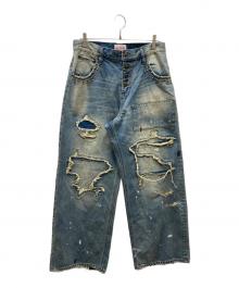 BADWAY（バッドウェイ）の古着「Grunge BORO studs denim グランジボロスタッズデニムパンツ」｜ブルー