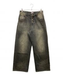 BADWAY（バッドウェイ）の古着「Grunge studs wide denim デニムパンツ」｜グレー