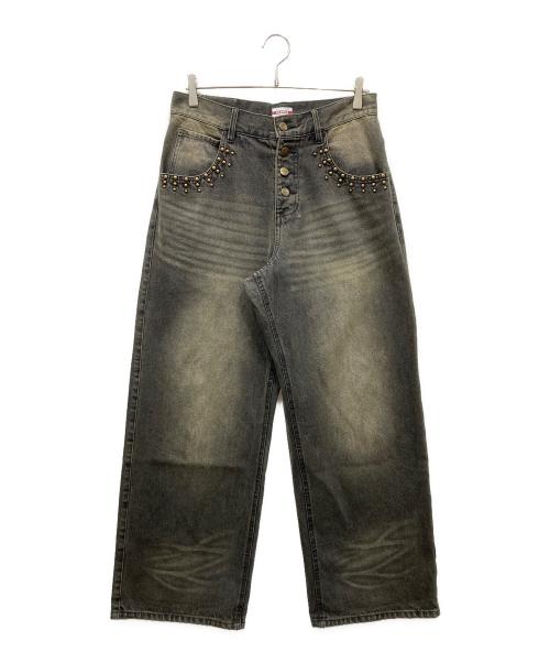 BADWAY（バッドウェイ）BADWAY (バッドウェイ) Grunge studs wide denim デニムパンツ グレー サイズ:Mの古着・服飾アイテム