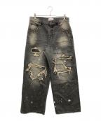 BADWAYバッドウェイ）の古着「Grunge BORO studs denim グランジボロスタッズデニムパンツ」｜グレー