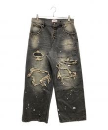 BADWAY（バッドウェイ）の古着「Grunge BORO studs denim グランジボロスタッズデニムパンツ」｜グレー