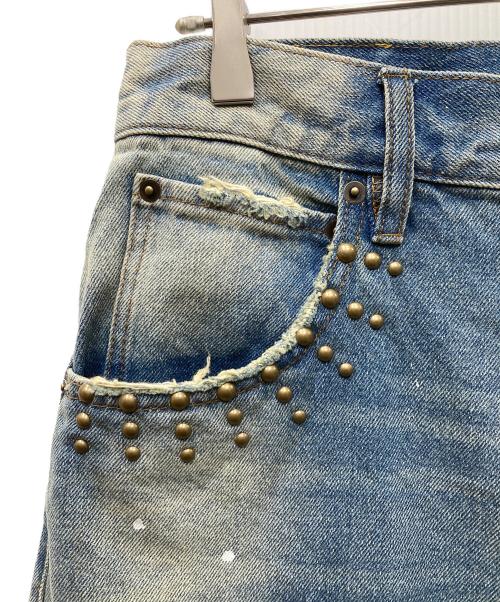BADWAY（バッドウェイ）BADWAY (バッドウェイ) Grunge BORO studs denim グランジボロスタッズデニムパンツ ブルー サイズ:Mの古着・服飾アイテム