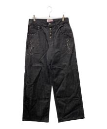 BADWAY（バッドウェイ）の古着「Herringbone studs denim pants ヘリンボーンスタッズデニムパンツ」｜ブラック