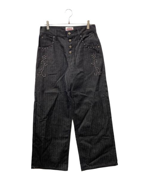 BADWAY（バッドウェイ）BADWAY (バッドウェイ) Herringbone studs denim pants ヘリンボーンスタッズデニムパンツ ブラック サイズ:Mの古着・服飾アイテム