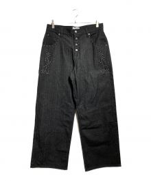 BADWAY（バッドウェイ）の古着「Herringbone studs denim pants ヘリンボーンスタッズデニムパンツ」｜ブラック