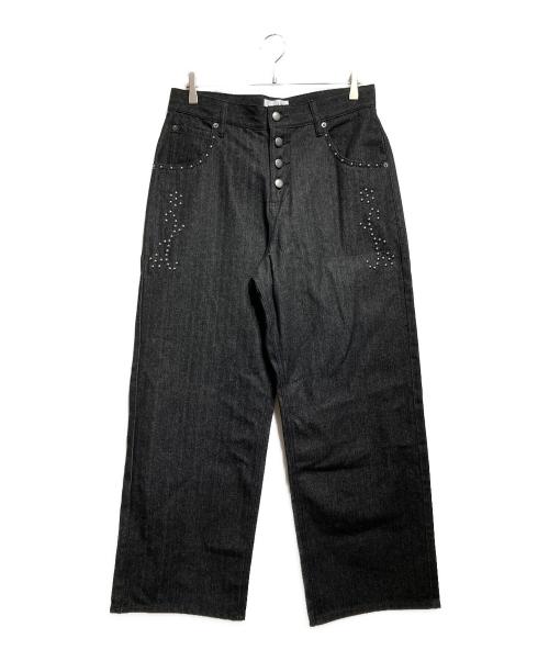 BADWAY（バッドウェイ）BADWAY (バッドウェイ) Herringbone studs denim pants ヘリンボーンスタッズデニムパンツ ブラック サイズ:Lの古着・服飾アイテム