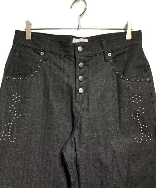 BADWAY（バッドウェイ）BADWAY (バッドウェイ) Herringbone studs denim pants ヘリンボーンスタッズデニムパンツ ブラック サイズ:Lの古着・服飾アイテム