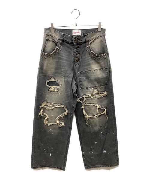 BADWAY（バッドウェイ）BADWAY (バッドウェイ) Grunge BORO studs denim グランジボロスタッズデニムパンツ グレー サイズ:SIZE Mの古着・服飾アイテム