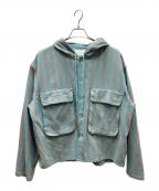 UNUSEDアンユーズド）の古着「Stripe Food Shirt ストライプフードシャツ」｜グレー×ブルー