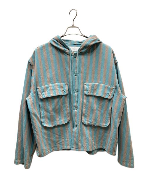 UNUSED（アンユーズド）UNUSED (アンユーズド) Stripe Food Shirt ストライプフードシャツ グレー×ブルーの古着・服飾アイテム