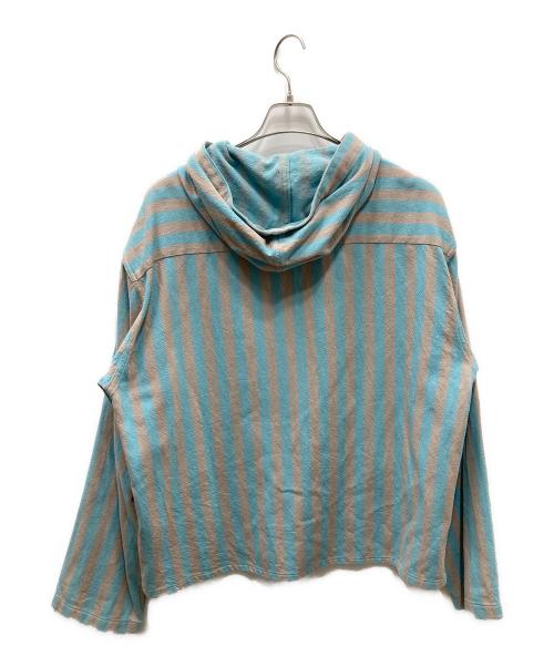 UNUSED（アンユーズド）UNUSED (アンユーズド) Stripe Food Shirt ストライプフードシャツ グレー×ブルーの古着・服飾アイテム