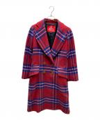 Vivienne Westwood RED LABELヴィヴィアンウエストウッドレッドレーベル）の古着「チェックツィードピークドラペルコート」｜レッド×ブルー