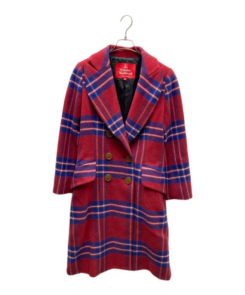 Vivienne Westwood RED LABEL（ヴィヴィアンウエストウッドレッドレーベル）Vivienne Westwood RED LABEL (ヴィヴィアンウエストウッドレッドレーベル) チェックツィードピークドラペルコート レッド×ブルー サイズ:SIZE 03の古着・服飾アイテム