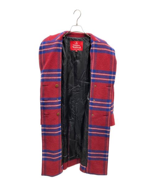 Vivienne Westwood RED LABEL（ヴィヴィアンウエストウッドレッドレーベル）Vivienne Westwood RED LABEL (ヴィヴィアンウエストウッドレッドレーベル) チェックツィードピークドラペルコート レッド×ブルー サイズ:SIZE 03の古着・服飾アイテム