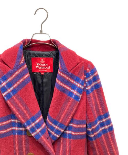 Vivienne Westwood RED LABEL（ヴィヴィアンウエストウッドレッドレーベル）Vivienne Westwood RED LABEL (ヴィヴィアンウエストウッドレッドレーベル) チェックツィードピークドラペルコート レッド×ブルー サイズ:SIZE 03の古着・服飾アイテム