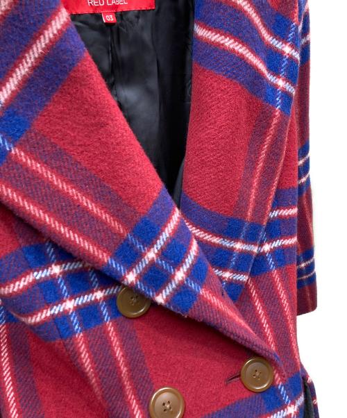 Vivienne Westwood RED LABEL（ヴィヴィアンウエストウッドレッドレーベル）Vivienne Westwood RED LABEL (ヴィヴィアンウエストウッドレッドレーベル) チェックツィードピークドラペルコート レッド×ブルー サイズ:SIZE 03の古着・服飾アイテム