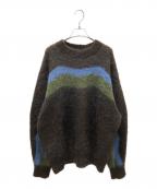 NKNITンニット）の古着「wave pattern mohair KNIT モヘア混ニット」｜ブラウン×カーキ