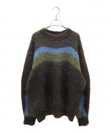 NKNIT（ンニット）の古着「wave pattern mohair KNIT モヘア混ニット」｜ブラウン×カーキ