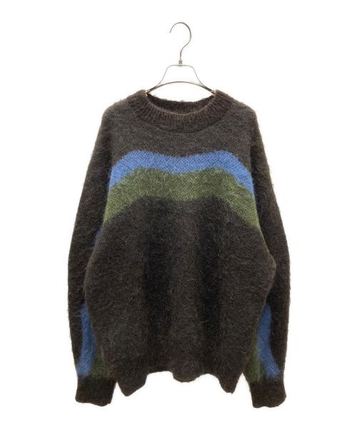 NKNIT（ンニット）NKNIT (ンニット) wave pattern mohair KNIT モヘア混ニット ブラウン×カーキ サイズ:表記無しの古着・服飾アイテム