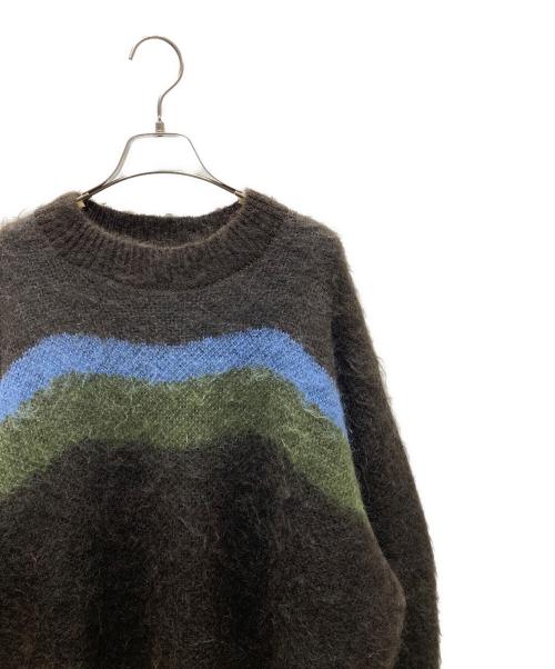 NKNIT（ンニット）NKNIT (ンニット) wave pattern mohair KNIT モヘア混ニット ブラウン×カーキ サイズ:表記無しの古着・服飾アイテム