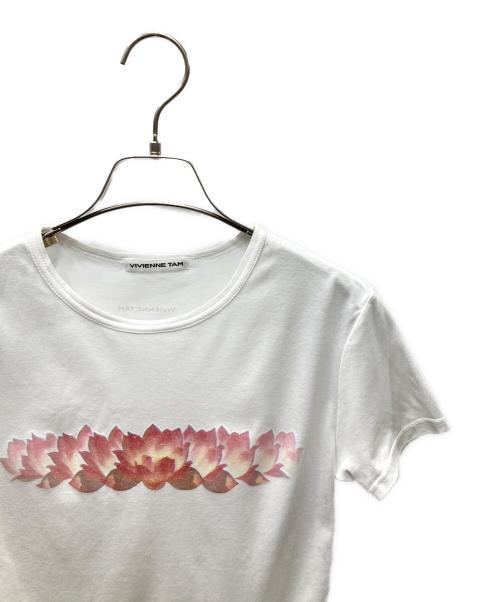 VIVIENNE TAM（ヴィヴィアンタム）VIVIENNE TAM (ヴィヴィアンタム) 00' ハスの花 Tシャツ ホワイト×ピンク サイズ:SIZE 0の古着・服飾アイテム