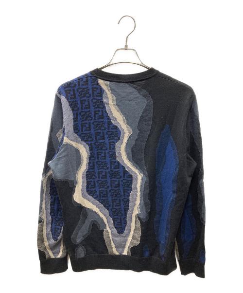 FENDI（フェンディ）FENDI (フェンディ) FFロゴプリント デザインニット ネイビー×グレー サイズ:SIZE 50の古着・服飾アイテム
