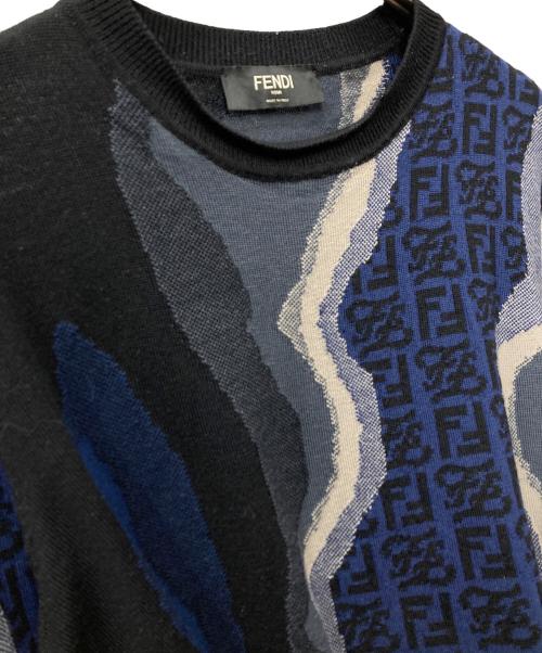 FENDI（フェンディ）FENDI (フェンディ) FFロゴプリント デザインニット ネイビー×グレー サイズ:SIZE 50の古着・服飾アイテム