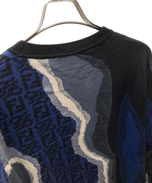 FENDI（フェンディ）FENDI (フェンディ) FFロゴプリント デザインニット ネイビー×グレー サイズ:SIZE 50の古着・服飾アイテム
