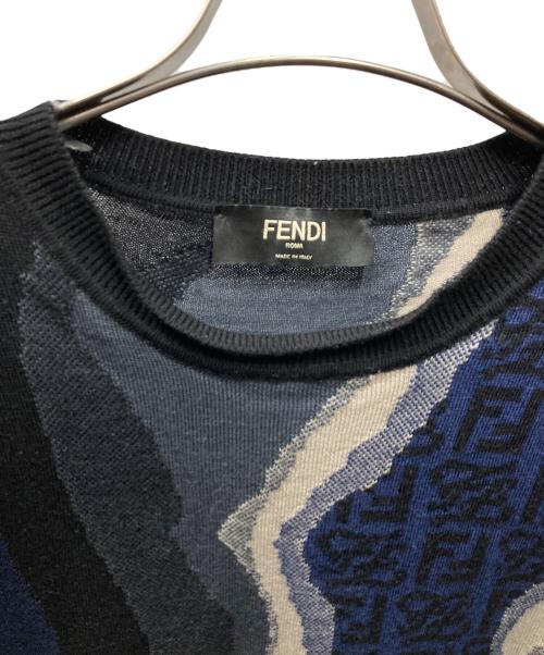FENDI（フェンディ）FENDI (フェンディ) FFロゴプリント デザインニット ネイビー×グレー サイズ:SIZE 50の古着・服飾アイテム