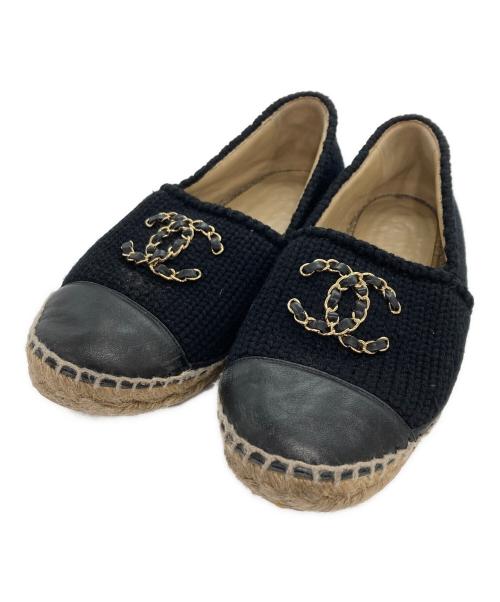CHANEL（シャネル）CHANEL (シャネル) チェーンロゴ エスパドリーユ ブラック×ベージュ サイズ:36(23㎝)の古着・服飾アイテム